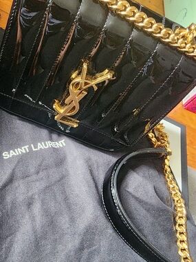 Saint Laurent Black Patent Quilted Monogram Chain Crossbody